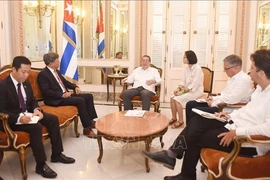 Le ministre cubain des Affaires étrangères Bruno Rodríguez Parrilla recevant l’ambassadeur du Vietnam à Cuba, Lê Quang Long. Photo: VNA