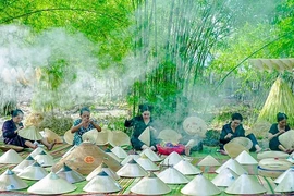 Le village artisanal de Phu Gia regroupe environ 110 ménages, soit plus de 300 artisans, produisant plus de 3.300 chapeaux coniques chaque année. Photo: baoxaydung