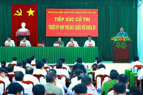 PM Pham Minh Chinh speaks at the meeting with voters in O Mon district, Can Tho city, on May 12. (Photo: VNA)