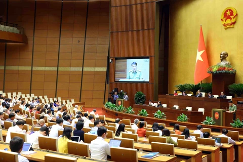 Minister of Public Security Sen. Lt. Gen. Luong Tam Quang presents Government’s proposal on the draft revised Law on Human Trafficking Prevention and Control on June 7. (Photo: VNA)