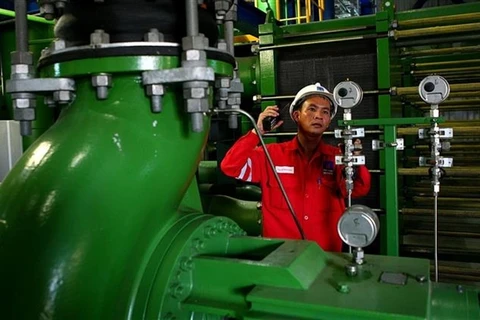 A worker operates equipment at a PV Power plant. PV Power has proposed the implementation of the Clean Energy Production Complex project in Ninh Thuan province, which is worth nearly 4 billion USD. (Photo: VNA)