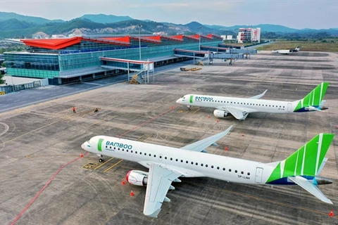 Bamboo aircraft on the ground at the Van Don International Airport in Quang Ninh province. (Photo: VNA)