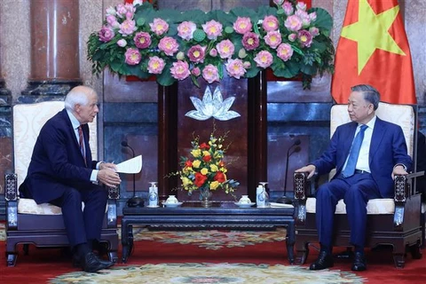 President To Lam (right) and Josep Borrell Fontelles, Vice President of the European Commission (EC) and High Representative of the European Union (EU) for Foreign Affairs and Security Policy, at the meeting in Hanoi on July 30. (Photo: VNA)