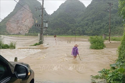 Fooding triggered by heavy rains in Binh Gia district, Lang Son province, on July 30, 2024. (Photo: VNA)