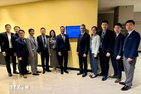 The Vietnamese delegation attending the session that adopts the draft UN convention against cybercrime. (Photo: VNA)