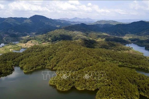 An aerial view of the Khuon Than Lake tourism area in Bac Giang province (Photo: VNA)