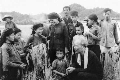 President Ho Chi Minh visits farmers of the Hung Son cooperative in Dai Tu district, Thai Nguyen province, in 1954. (Photo: VNA)