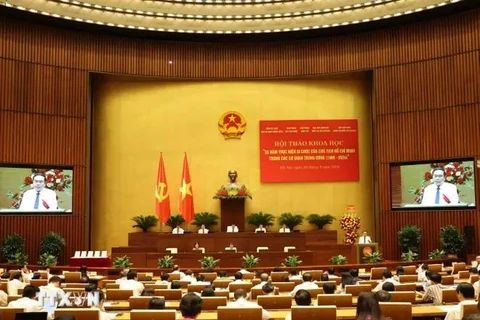 NA Chairman Tran Thanh Man speaks at the scientific conference in Hanoi on August 29. (Photo: VNA)