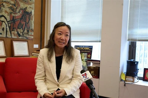 History Professor Nguyen Thi Lien Hang from Columbia University grants an interview to the Vietnam News Agency. (Photo: VNA)