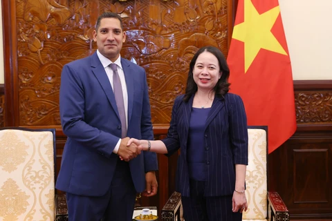 Vice President Vo Thi Anh Xuan (right) receives Swedish Ambassador to Vietnam Johan Ndisi in Hanoi on October 15. (Photo: VNA)