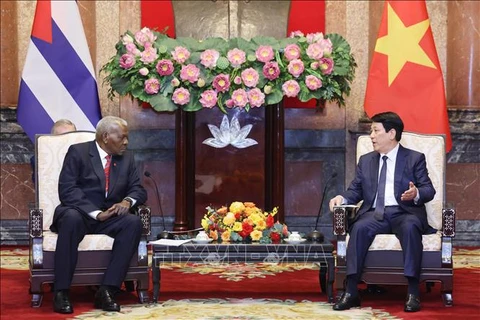 State President Luong Cuong (right) and President of the National Assembly of People’s Power of Cuba Esteban Lazo Hernandez at their meeting in Hanoi on November 2 (Photo: VNA)