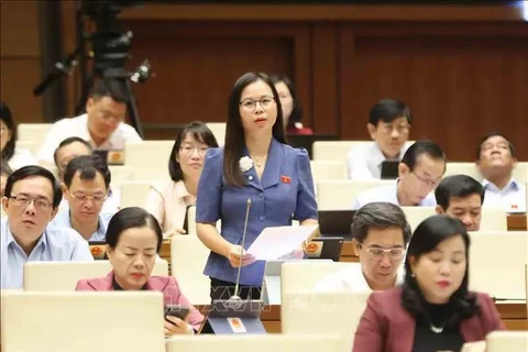 Deputy Chu Thi Hong Thai of Lang Son province raises a question at the Q&A session. (Photo: VNA)