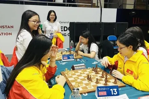 Les joueuses vietnamiennes lors des Championnats d'Asie d'échecs junior 2024. Photo: sggp.org.vn