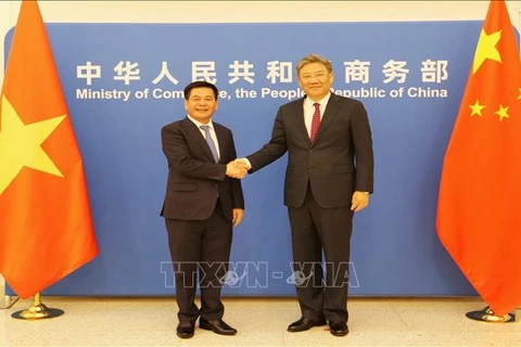 Le ministre de l’Industrie et du Commerce, Nguyen Hong Dien (gauche), et le ministre chinois du Commerce, Wang Wentao. Photo: VNA