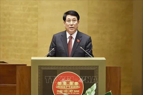 Le président vietnamien, Luong Cuong, prononce son discours d'investiture. Photo: VNA