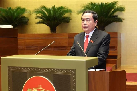 El nuevo presidente de la Asamblea Nacional de Vietnam, Tran Thanh Man, pronuncia su discurso de toma de posición. (Fuente:VNA)