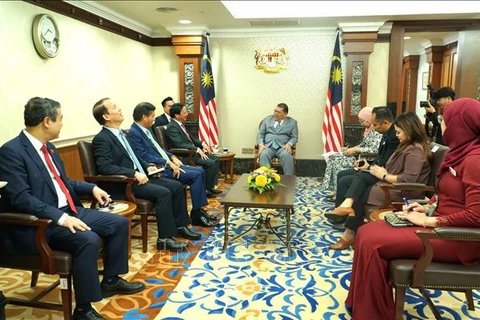 Panorama de la reunión entre el vicepresidente de la Asamblea Nacional de Vietnam Nguyen Khac Dinh y el presidente de la Cámara de Representantes de Malasia, Johari Bin Abdul. (Fuente:VNA)