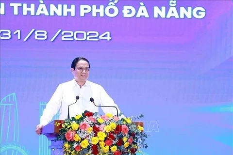 El primer ministro vietnamita, Pham Minh Chinh, habla en el evento. (Fuente:VNA)