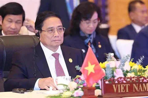 El primer ministro vietnamita, Pham Minh Chinh, en la décima Cumbre de la Estrategia de Cooperación Económica Ayeyawady - Chao Phraya - Mekong (ACMECS). (Fuente: VNA)