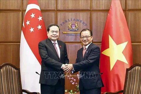 El presidente de la Asamblea Nacional de Vietnam, Tran Thanh Man (izquierda), y su homólogo singapurense, Seah Kian Peng. (Fuente: VNA)