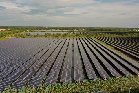 La planta de energía solar Europlast Long An en la comuna de My Thanh Bac, distrito de Duc Hue, provincia de Long An, tiene una superficie de más de 58 hectáreas, con 151.421 paneles solares instalados. (Fuente: VNA)
