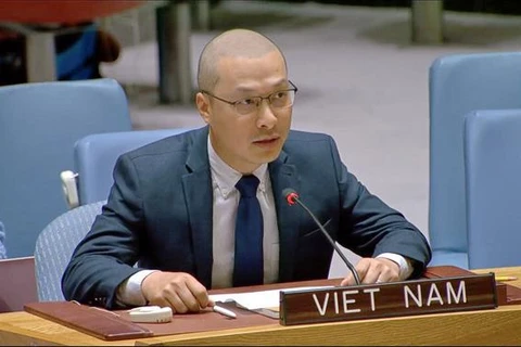 Le ministre conseiller Nguyen Hoang Nguyen, chef adjoint de la Mission permanente du Vietnam auprès de l'ONU, lors du débat. Photo: VNA