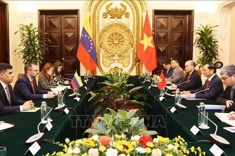 Le ministre des Affaires étrangères (AE) Bui Thanh Son s'entretient le 8 juin à Hanoï avec son homologue vénézuélien Yván Gil Pinto. Photo: VNA