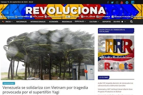 La version web de la chaîne d'État Venezolana de Televisión (VTV) a apprécié la solidarité du peuple vietnamien, affirmant que cet esprit aiderait le pays à surmonter rapidement ses pertes. Photo : capture de l'écran