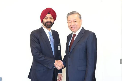 Le secrétaire général du Parti et président vietnamien To Lam (droite) et président de la Banque mondiale Ajay Banga. Photo : VNA