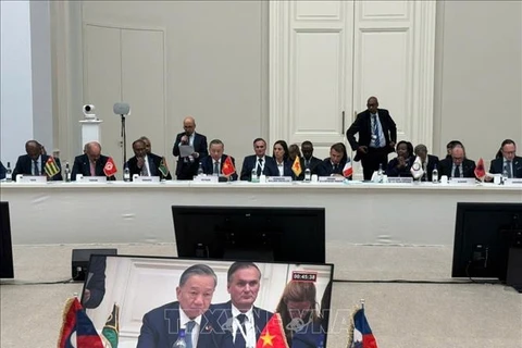 Le secrétaire général du Parti et président To Lam à la session intitulée "Pour un multilatéralisme renouvelé”. Photo : VNA