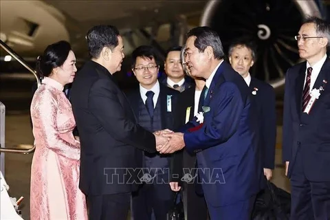 Le sénateur Makino a accueilli le président de l'Assemblée nationale Tran Thanh Man et son épouse à l'aéroport de Haneda. Photo : VNA