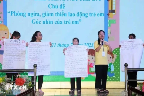 Children in difficult circumstances participate in a forum to listen to children's voices with the theme "Preventing and minimising child labour" (Photo: VNA)