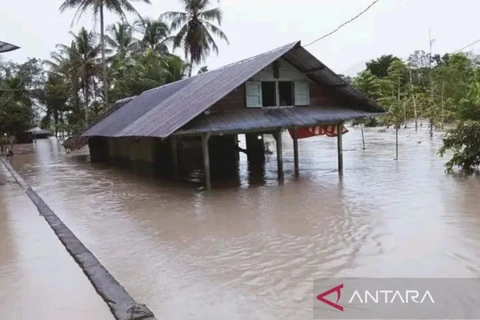 A house is inundated by floods in West Nias, North Sumatra, on June 16, 2024. (Photo: ANTARA)
