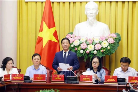 Vice Chairman of the Presidential Office Pham Thanh Ha speaks at the press conference to announce the State President’s order. (Photo: VNA)