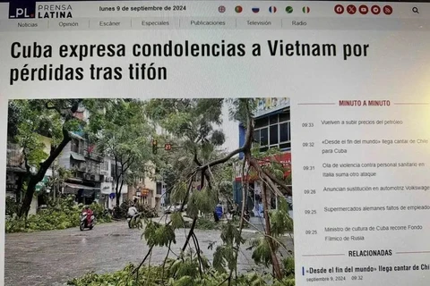 Prensa Latina e-newspaper publishes the message of condolences from Cuban President Miguel Díaz-Canel. (Screenshot: VNA)