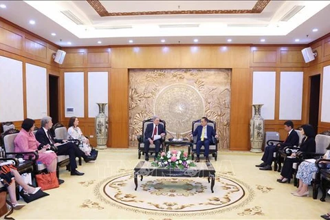 Secretary of the Communist Party of Vietnam (CPV) Central Committee and Chairman of the CPV Central Committee's Commission for External Relations Le Hoai Trung (R) and visiting New Zealand Deputy Prime Minister and Minister of Foreign Affairs Winston Peters at their meeting in Hanoi on June 6. (Photo: VNA)