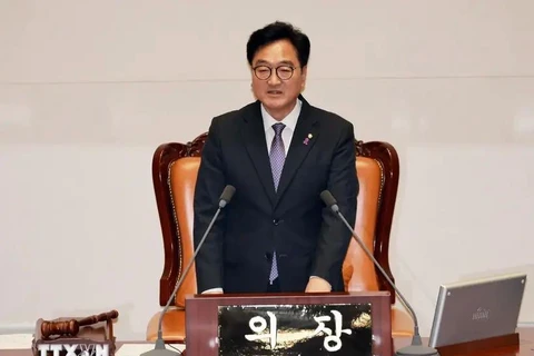 Woo Won-shik delivers a speech after being elected as the Speaker of the 22nd National Assembly of the Republic of Korea (RoK) in Seoul on June 5, 2024. (Photo: Yonhap/VNA)