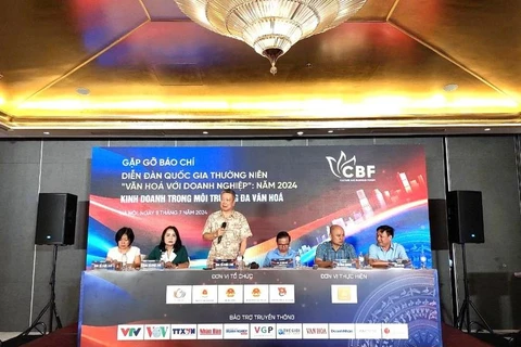 Chairman of the Vietnam Association of Business Culture Development (VNABC) Ho Anh Tuan speaks at the press conference. (Photo: VNA) 