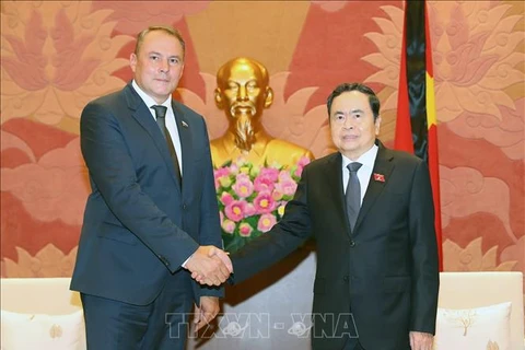 National Assembly Chairman Tran Thanh Man (R) and Tolstoy Petr Olegovich, Deputy Chairman of Russia’s State Duma (lower house) at their meeting in Hanoi on July 25. (Photo: VNA)