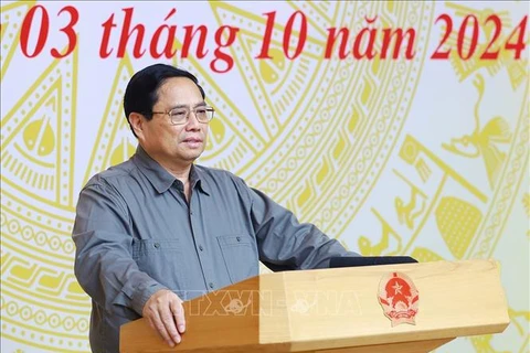 Prime Minister Pham Minh Chinh speaks at the meeting. (Photo: VNA)