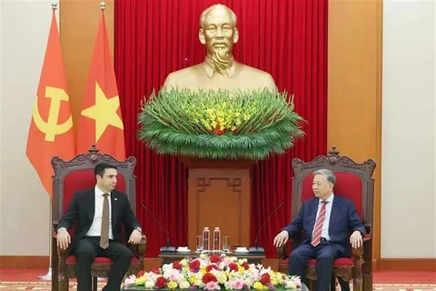 Party General Secretary To Lam (R) and President of the National Assembly of Armenia Alen Simonyan at their meeting in Hanoi on November 19 (Photo: VNA)