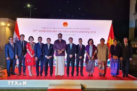 El embajador de Vietnam en la India, Nguyen Thanh Hai, y funcionarios indios y de la ASEAN. (Foto: VNA)