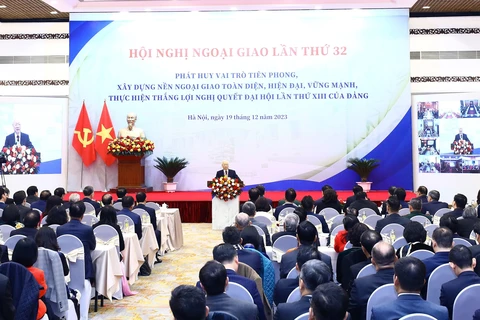 Party General Secretary Nguyen Phu Trong addresses the 32nd national conference on foreign affairs (Photo: VNA)