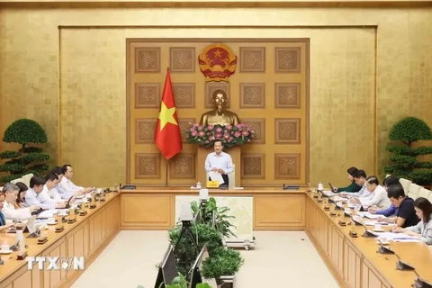Le vice-Premier ministre Lê Minh Khai s'exprime lors de la réunion. Photo: VNA