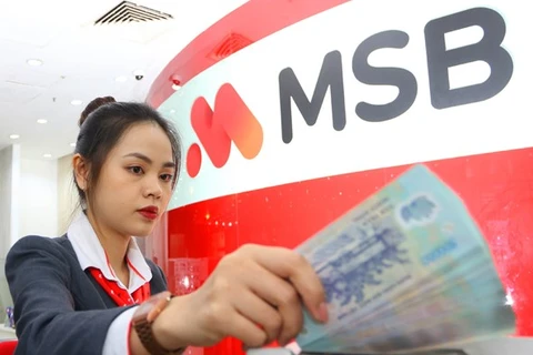 A MSB teller counts money at a transaction office. MSB this year will record an extraordinary income growth from bad debt recovery and capital divestment. (Photo: msb.com.vn)