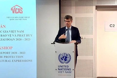 Jonathan Baker, Chief Representative of the UNESCO Office in Vietnam, speaks at the workshop. (Photo: VietnamPlus)