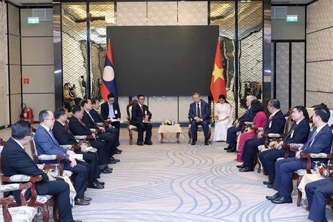 President To Lam meets with Sinlavong Khoutphaythoune, President of the Central Committee of the Lao Front for National Construction (LFNC), in Vientiane on July 11. (Photo: VNA)