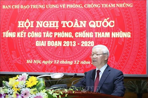 Party General Secretary Nguyen Phu Trong speaks at a national conference reviewing corruption fight for 2013-2020 (Photo: VNA)