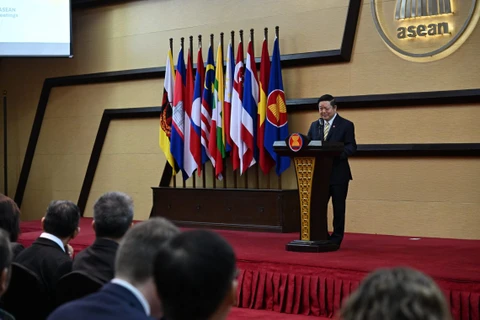 ASEAN Secretary-General Kao Kim Hourn at the press conference to announce the results of the 57th ASEAN Foreign Ministers' Meeting (AMM-57) and related meetings. (Photo: asean.org)