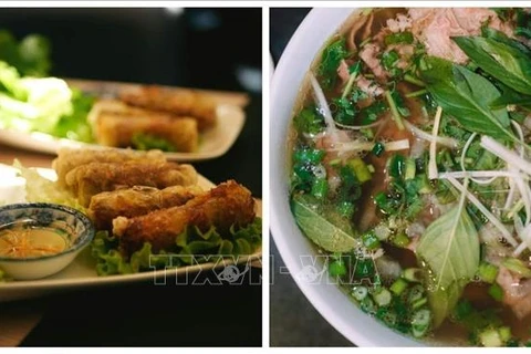 Vietnamese pho (R) and nem are served at the 2024 Paris Olympics. (Photo: VNA)